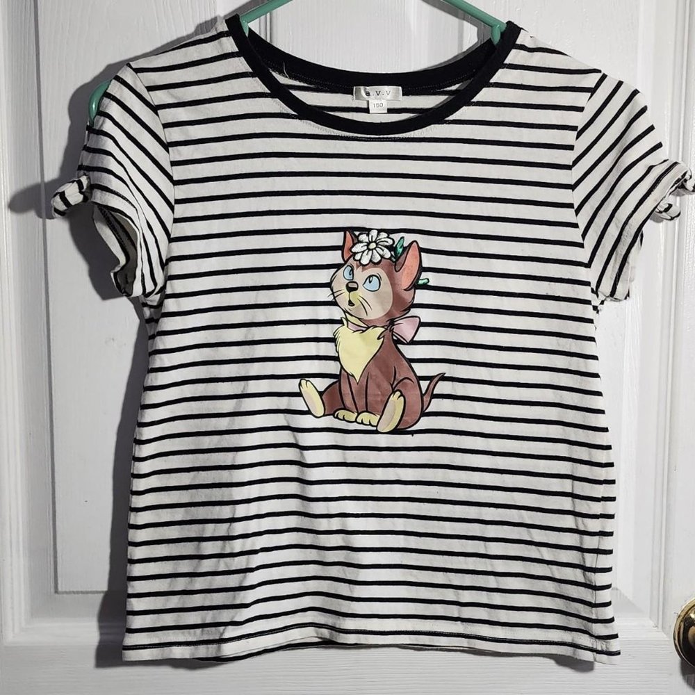 Kawaii Alice In Wonderland Striped Cat Shirt
